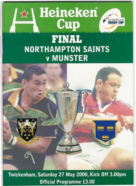 Northampton v Munster Heineken European Cup Final  27 May 2000 RUGBY PROGRAMME