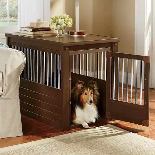 Dog Crate End Table Pet Kennel EcoFlex House Furniture  Brown Large