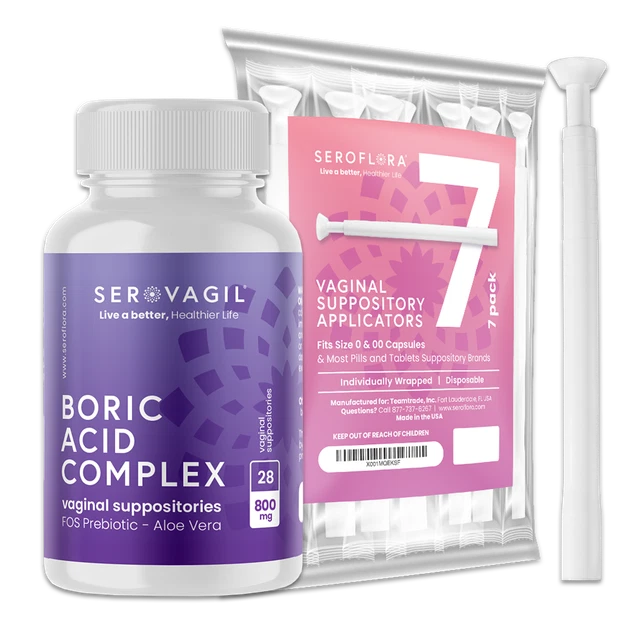 Supositorios vaginales complejos SEROVagil para infección por levaduras + aplicadores (28-7 quilates)