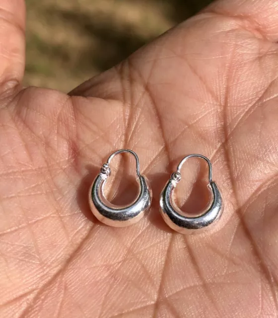 Boucles d'oreilles petites créoles faites à la main en argent sterling 925,...