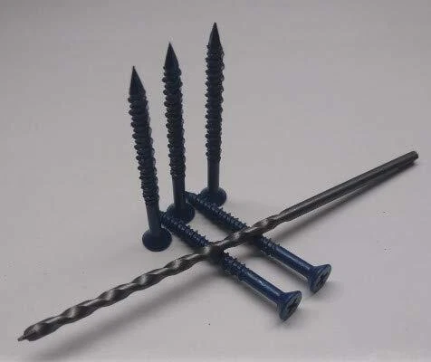 100-Pack 1/4 x 3 1/4 Phillips Flat Concrete Screw with Drill Bit Blue Perma