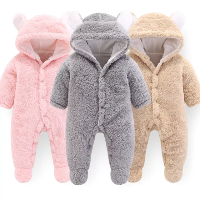 Newborn Baby Boy Girl Kids Bear Hooded Romper Jumpsuit Bodysuit Clothes Outfits