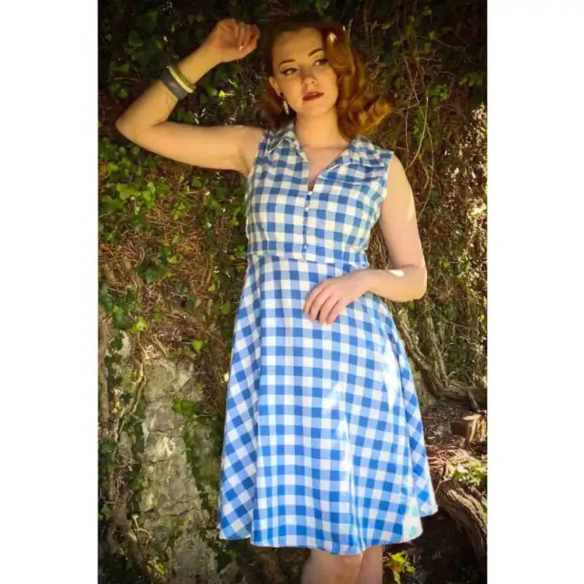 Dolly Dotty Poppy Blue Gingham Dress Retro 50s Pin Up Rockabilly Vintage Cute