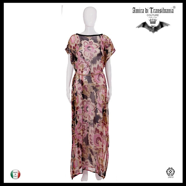 abito donna estivo griff alta moda couture caftano curvy lungo chiffon floreale