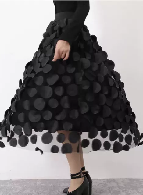 Womens 3D Polka Dot Mesh Skirt High Waist A Line Fashion Party Long Tulle Dress