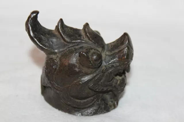 Large Magnum Antique Chinese Opium Weight Dragon Lion Foo  Dog Head