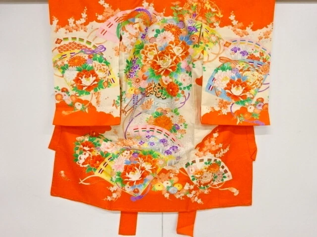 37833# Japanese Kimono / Antique Kimono For Girls / Embroidery / Phoenix & F