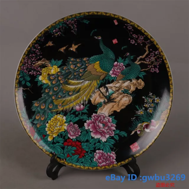 Decoration Chinese Style Porcelain Paintings Peacock Flower Plate Gift 花开富贵42525