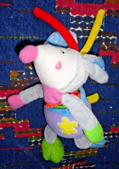 Bb / Doudou Peluche Musical Action Jurong Souris Gris Violet Fleur Jaune Tbe