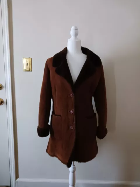 Women's  Brown Genuine Shearling Suede Jacket/Coat Size Small