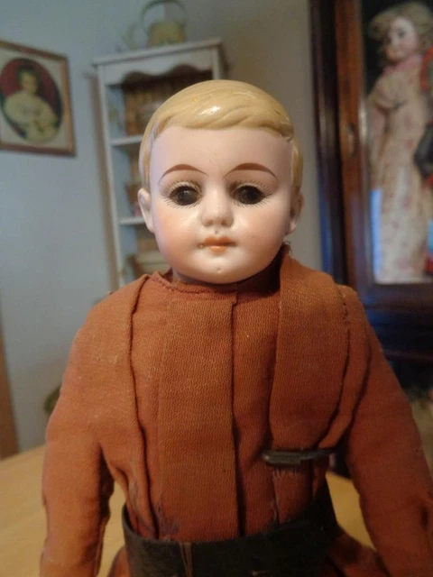 Antique Bisque Head Boy Doll~American School Boy?~DAMGED/REPAIRED~12"~TLC~