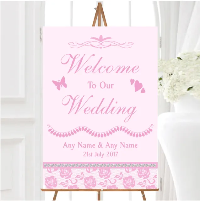 Pretty Baby Rose Pink Floral Diamante Personalised Any Text Welcome Wedding Sign