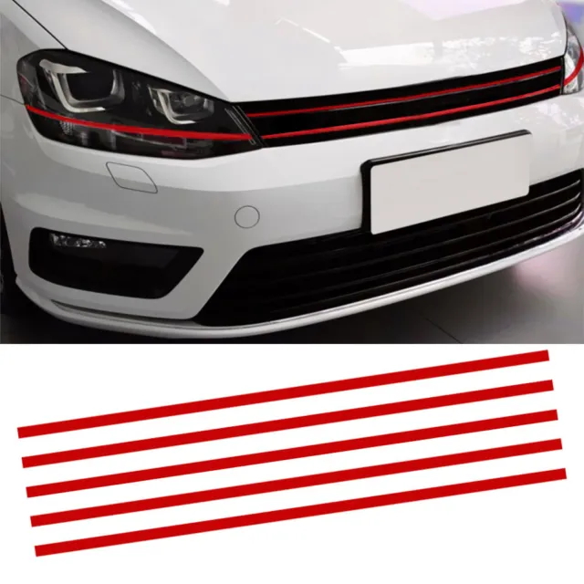 5Pcs Universal Red Reflective Car Accessories Hood Grille Stripes Decal Stickers