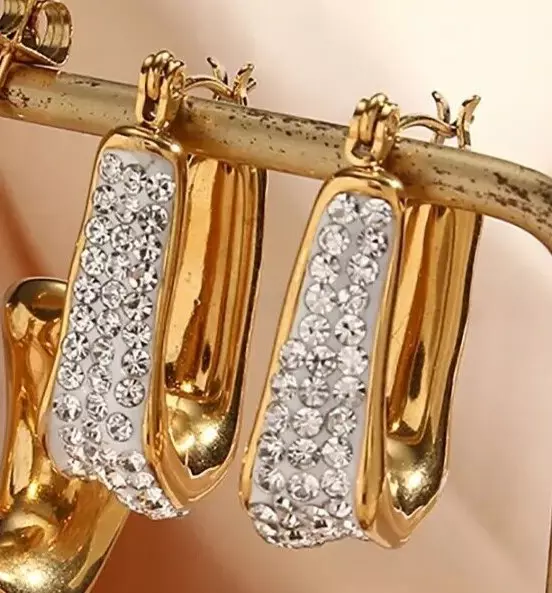 Dazzling Zircon U Shape Earring, Gold Plated Hoop Earrings, Geometric gold hoop 3