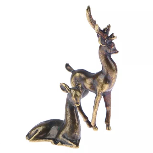 Copper Alloy Sika Deer Tabletop Small Ornaments Vintage Animal Figurines Crafts