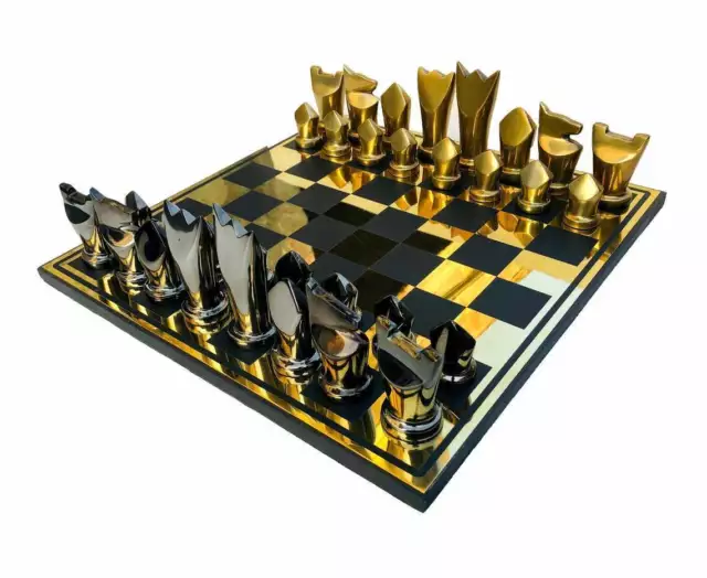 14" Metall-Schachspiel EGYPTION SERIES Schachspiel SCHWARZ & GOLD, glänzend...