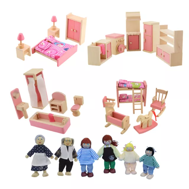 fr Dollhouse Wood Girls Pretend Play House Furniture Chambre familiale miniature 2