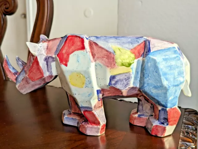 Mayco Hand Painted Ceramic Rhino Rhinoceros 2015 - 13" Length