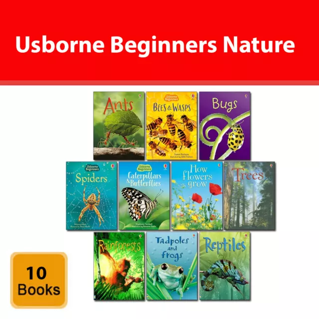 Usborne Beginners Nature 10 Books Set Ants, Bugs, Spiders, Tree, Reptiles PB NEW