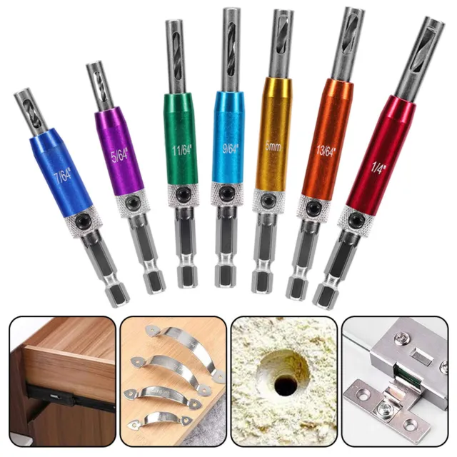 7PCs Hex Self Centering Hinge Drill Bit Set Hardware Pilot Hole Door Window Tool