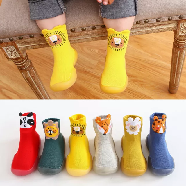 Kids Toddler Baby Boys Girls Cartoon Warm Knit Soft Shoes Socks Slipper Stocking