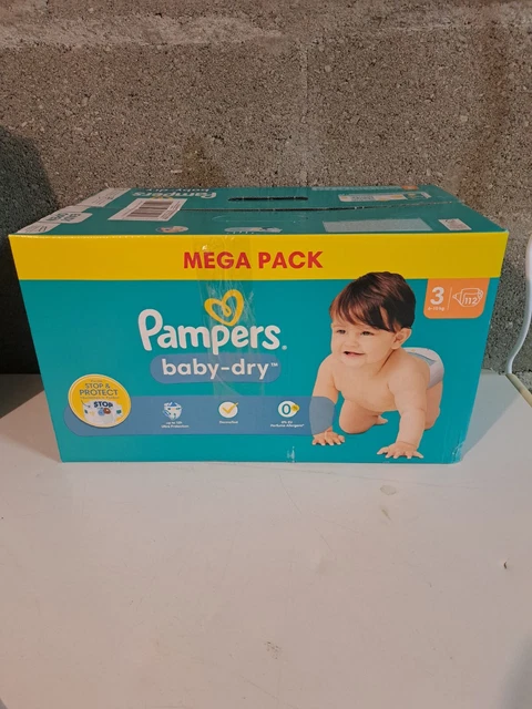 Mega Pack 112 Couches PAMPERS Baby-Dry Taille 3 (6 à 10 KG) Lot Changes Bébé