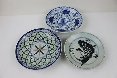 3 Chinese late 19th early 20th century porcelain crab fish dish plate samples