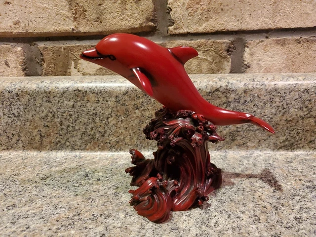Cinnabar Dolphin and Waves Figurine Ocean Statue Orca FREE SHIPPING! (H5)