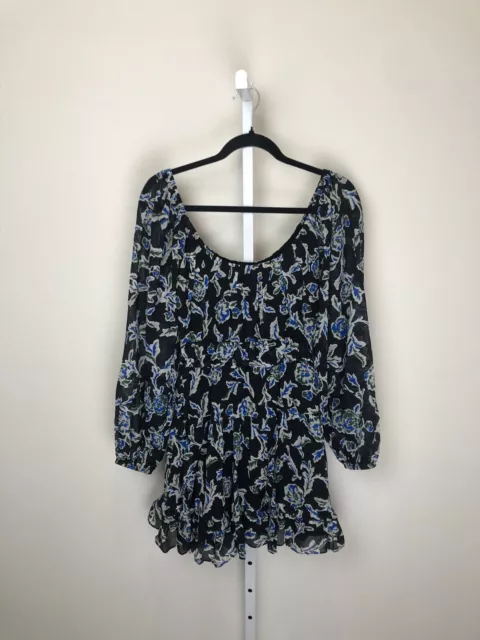 Tanya Taylor Women’s Black Blue Floral Edita Mini Fit And Flare Dress Size XS