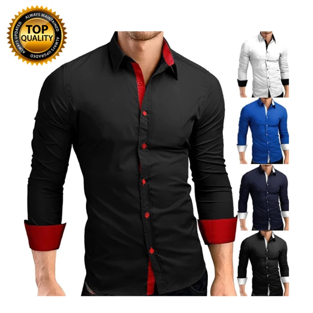 Camisas Para Hombre Manga Larga De Vestir Camisa Formal Slim Fit Para Hombre New