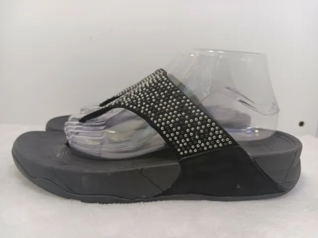 Fitflop size 10 Black Flare Suede Rhinestone Sandals.