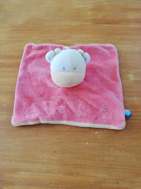 Doudou Sucre D'orge Plat Carré Vache Rose Orange canard Mouton Poule Chat brodés