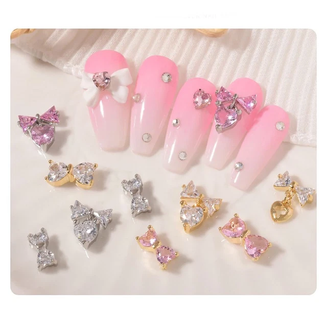 Charmes Cravate Paillettes 3D Coeur Nœud papillon Strass à ongles Zircon Amour