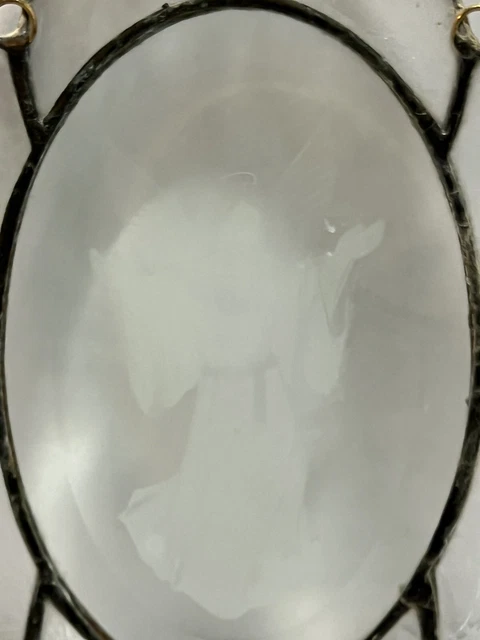 Antique Etched Glass Lead Filled Sun Catcher Clear With White Angel Jesus Figure 4