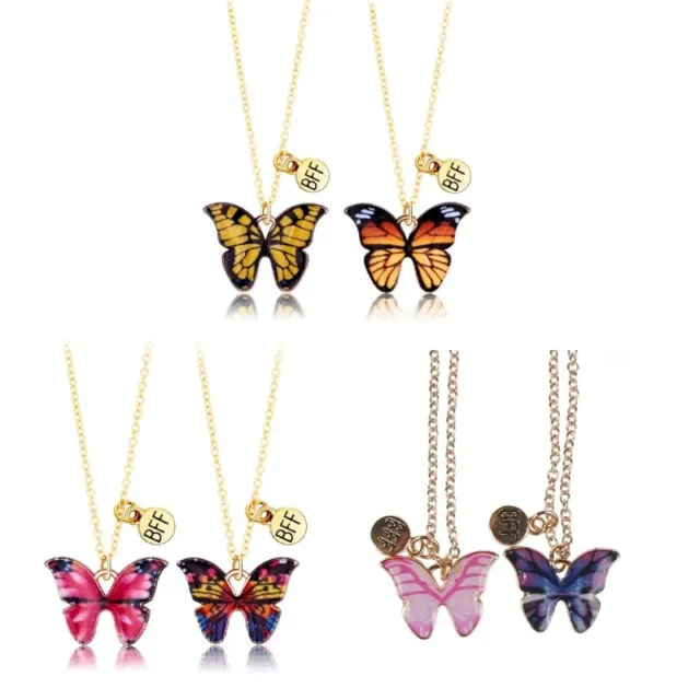 2Pieces Friendship Colorful for Butterfly Necklace Best Friend Necklace For