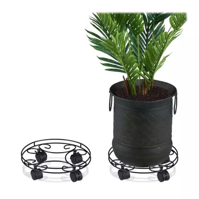 Support roulant pour plantes Plateau pour fleurs vases rond Support jeu de 2