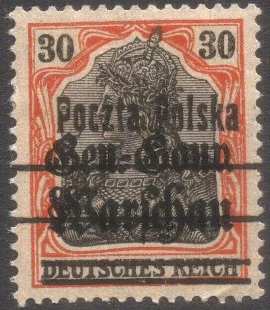 Poland,"Poczta Polska" o/p on germania stamps,# 14 B5,  error
