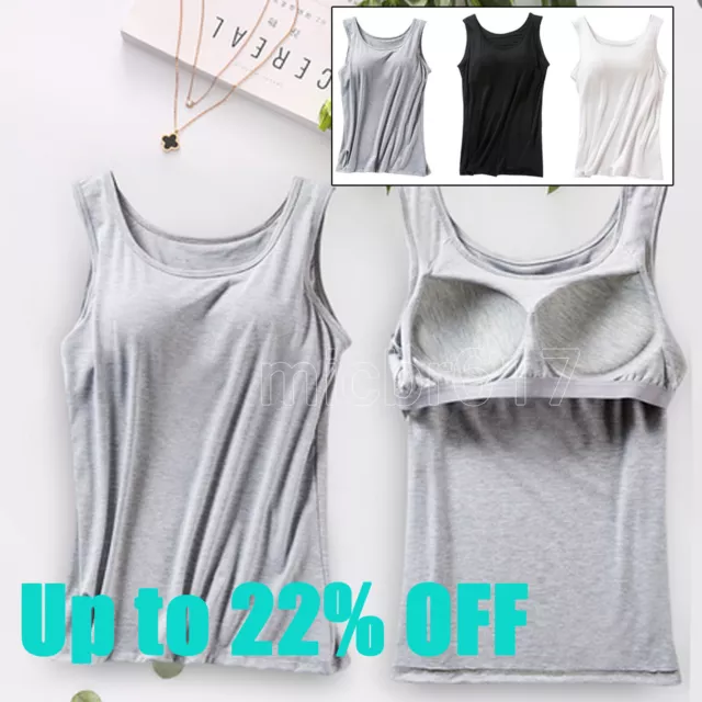 Seamless Women Built in Bra Padded Cami Vest Camisole Tank Top