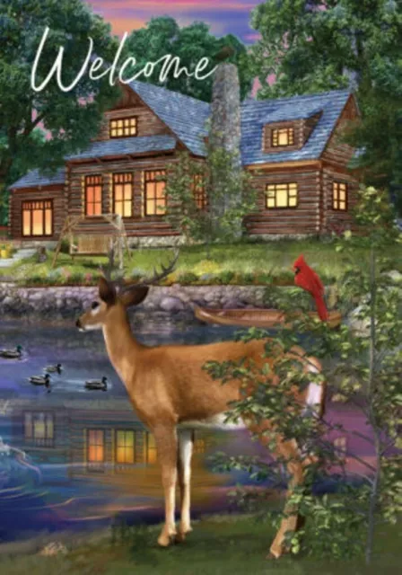 Welcome, Deer Cabin, Cardinal, Ducks Garden Flag, 12"x18," Custom Decor, 2 Sided