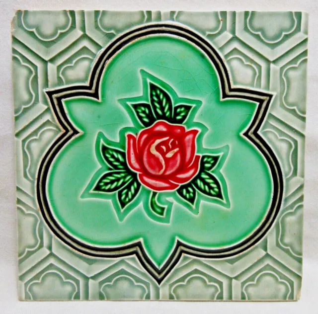 Majolica Ceramic Tile ROSE Green Geometric Design 6" M.S. Tile Works Japan