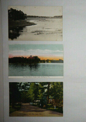 Wisconsin Postcards - Mixed Lot of 3 Postcards - Burlington - Chetek - Browns Lk