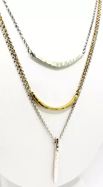 LUCKY BRAND Multi Layer Necklace Hammered Silver & Gold Tone