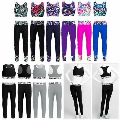 Girls Kids Sports Outfit Gymnastics Crop Top+Leggings Set for Workout Fitness