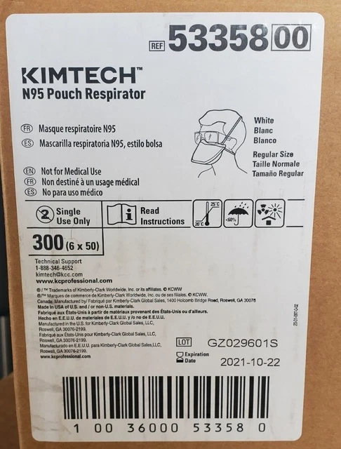 Kimberly-Clark KIMTECH N95 Pouch Respirator #53358 Qty.1 Case -300 Masks Total.