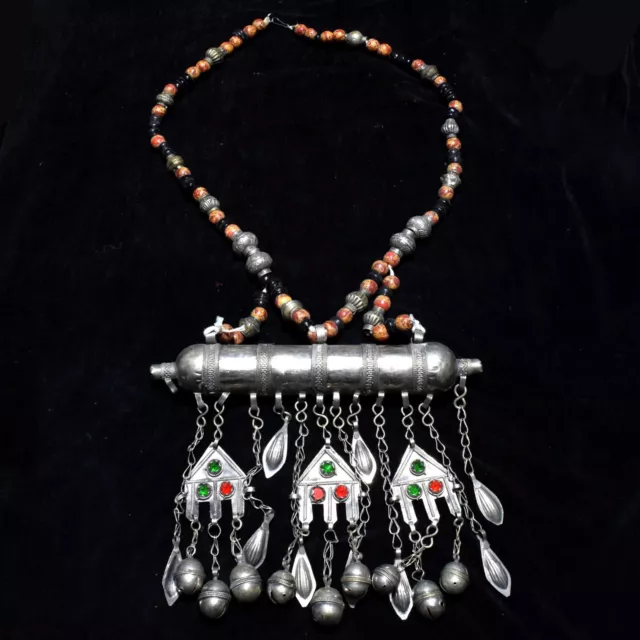 Vintage Afghan Kuchi Tribal Necklace Turkmen Prayer Box Beaded Ethnic Pendant 2