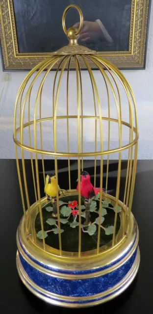 Reuge Saint-Croix Swiss Gilded Bird Cage Music Box 2 Singing Birds Automation