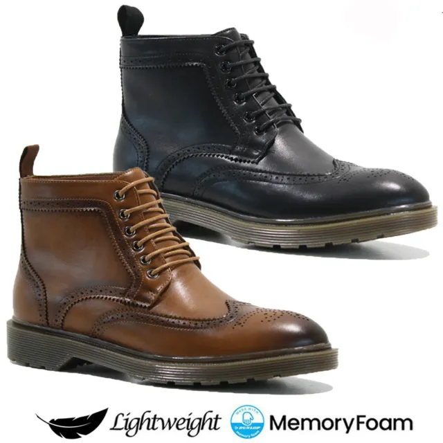 Mens Memory Foam Brogue Casual Smart Chelsea Dealer Ankle Work Shoes Boots Size