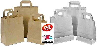25 SMALL BIANCO carta Kraft SOS Cibo borse con manici FESTA TAKE AWAY 
