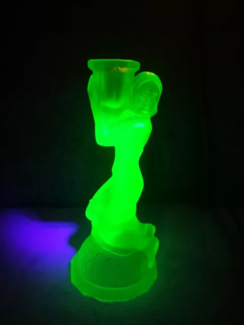 Collectable : Art Deco : Uranium Green Glass Lady Figure Candle Stick Holder