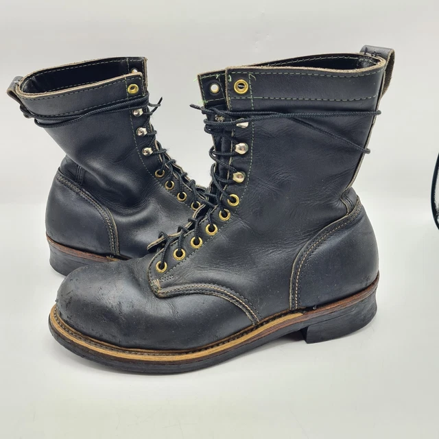 VINTAGE KNAPP WORK boots lineman black leather steel toe  display picture 2